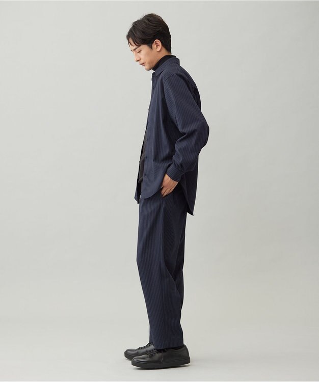 UNFILO MENS 【OCEANS 雑誌・web・YouTube 掲載】FLANNEL TOUCH シャツ ネイビーストライプ