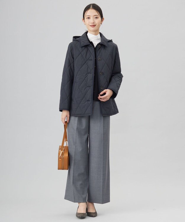 J.PRESS LADIES L 【洗える】WORSTED WOOL BLEND ポロ襟付き カーディガン ブラック系