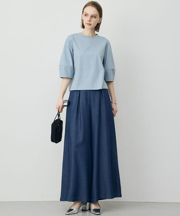 ICB L シャツジーナプレーディング ランタンスリーブカットソー プルシアンブルー