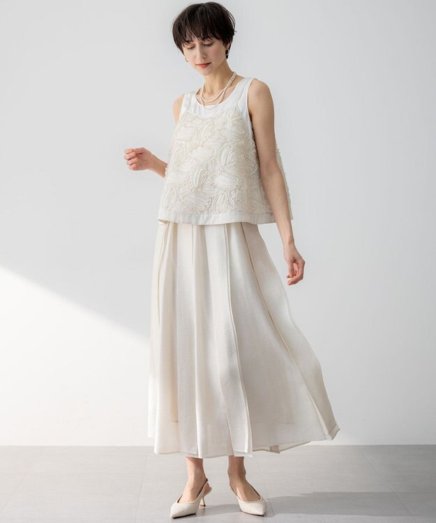 23区 【洗える】ソフトオーガンジー タック スカート ベージュ系