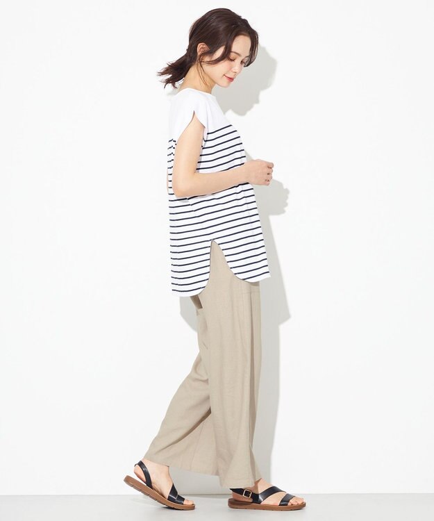 ANY 【接触冷感・UVケア】TCオーガビッツボーダー Tシャツ オフ×ネイビー