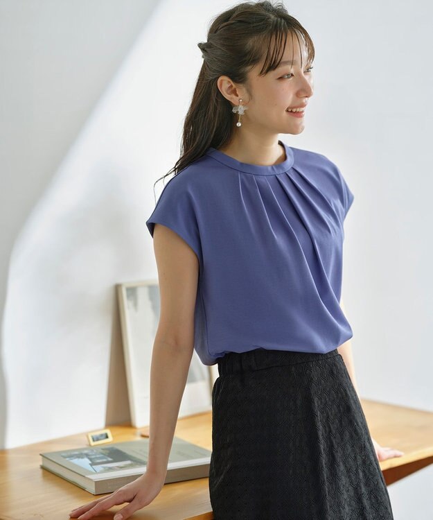 ANY SIS S 【UVカット・接触冷感・撥水・汗ジミ防止】プレーティングジャージー フレンチスリーブ カットソー ブルー