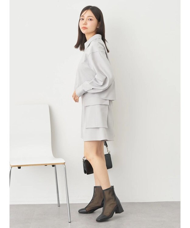 earth music&ecology ジップショートシャツ Light Gray