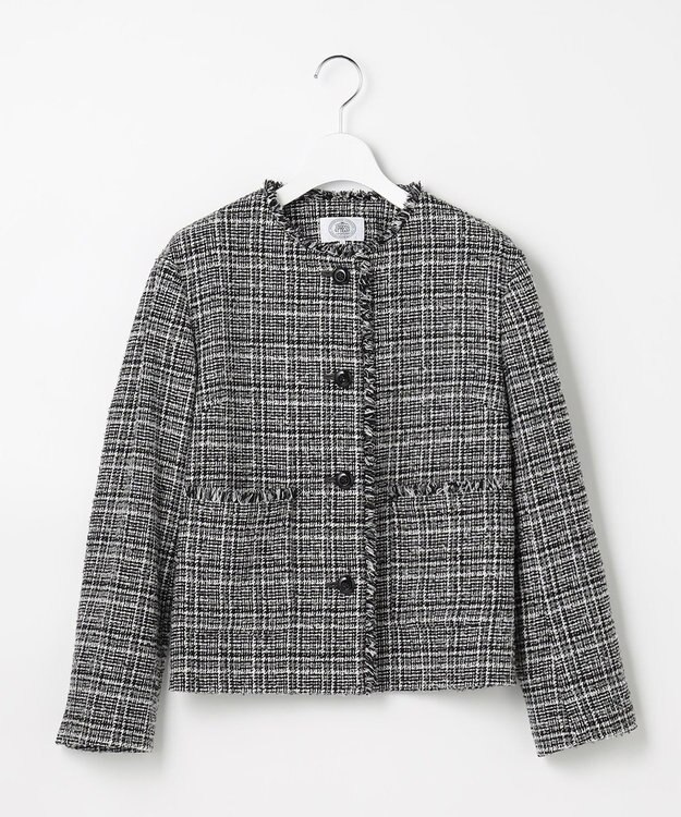 J.PRESS LADIES L Lightループチェック ツイード ジャケット ブラックミックス系