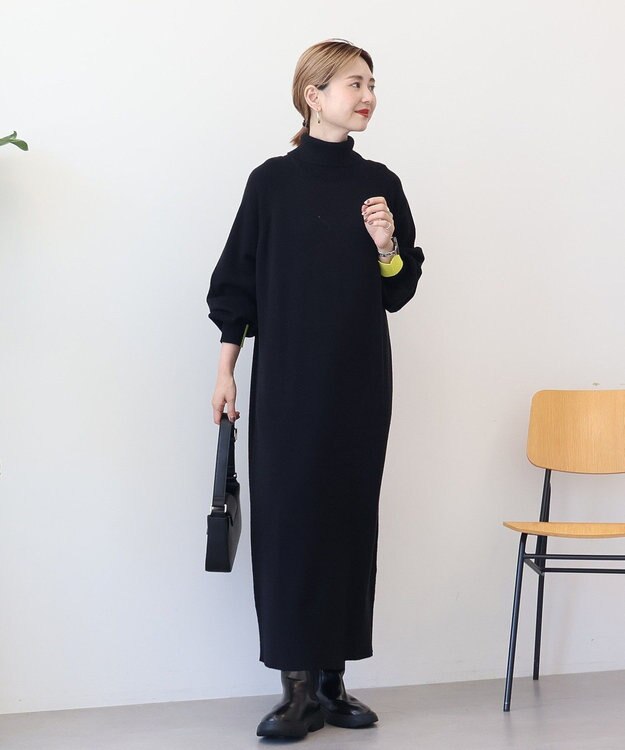 AMERICAN HOLIC バイパチモックネックニットワンピース Black