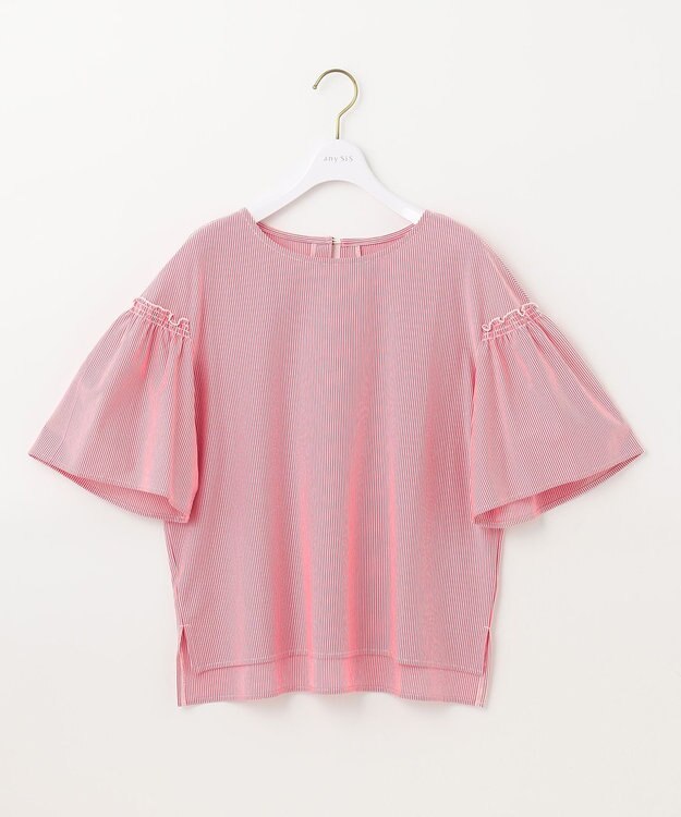 ANY SIS シルケットストライプ フレアスリーブ カットソー ピンクストライプ