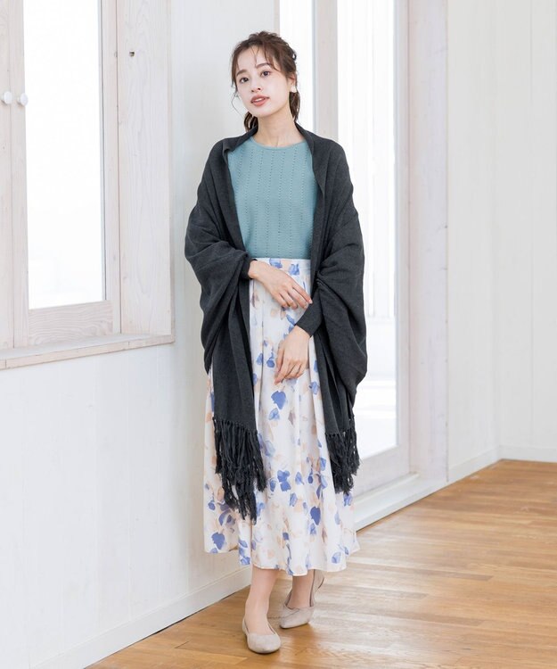 Tiaclasse 【洗える】ストール風カーディガン チャコールグレー