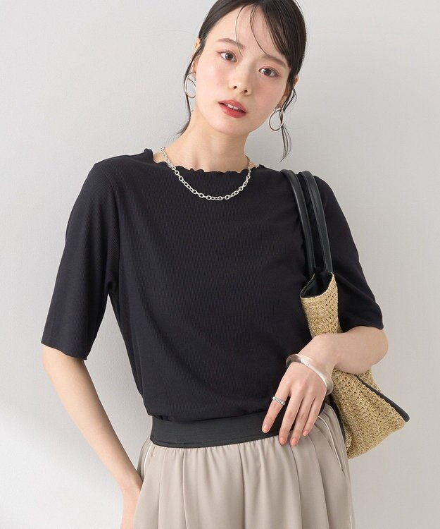 earth music&ecology リブメローショートスリーブプルオーバー Black