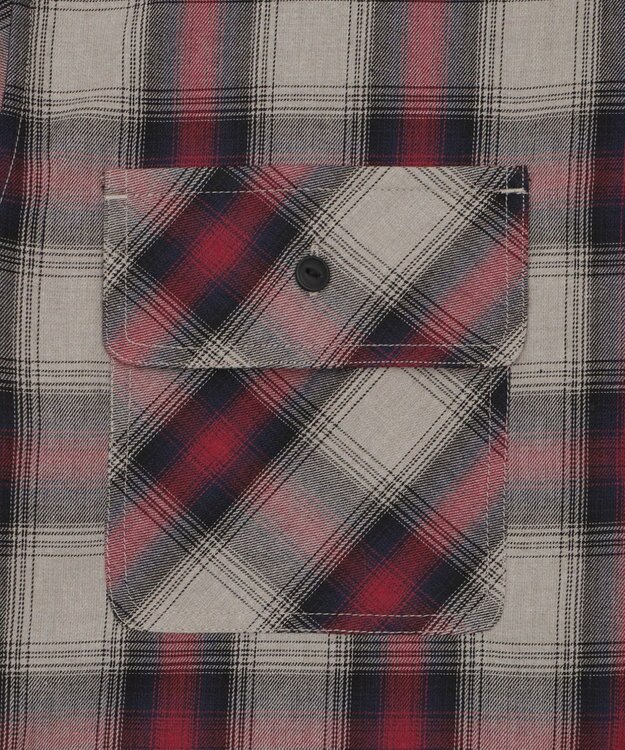 WEGO 【ユニセックス着用ITEM/MLサイズ展開】オンブレチェックフードシャツ（SS） レッドチェック1