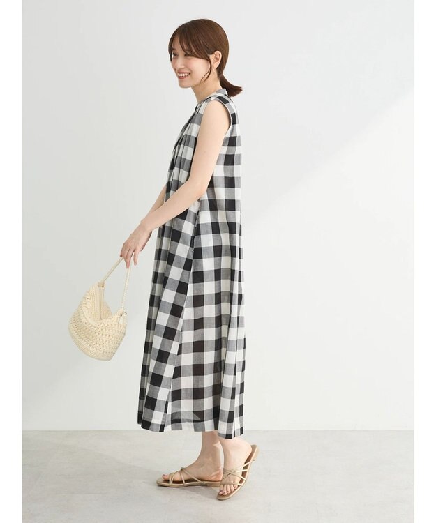 Green Parks インド綿 ギンガムチェックノースリーブワンピース Gingham Check