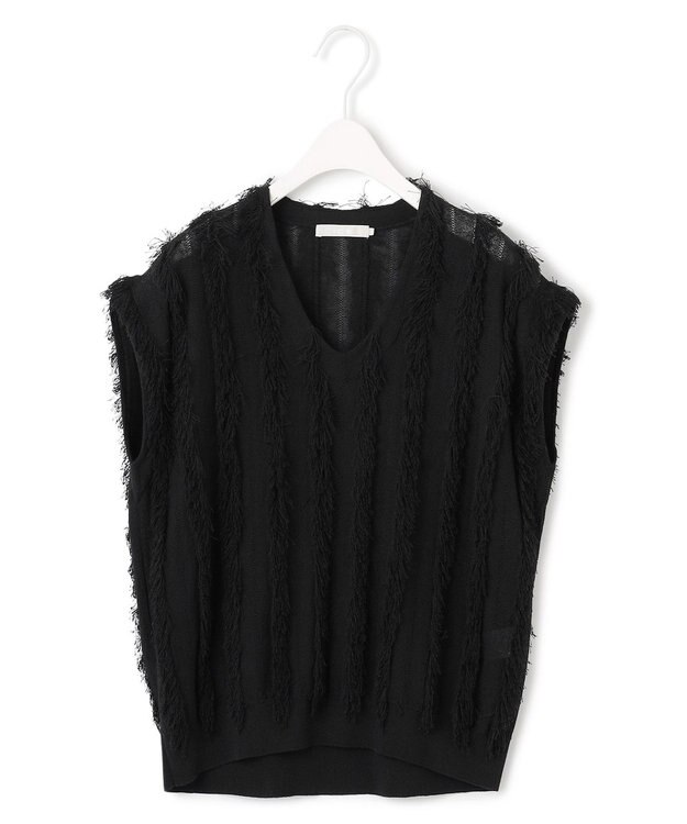 ICB L 【洗える】カットジャガード Vネックニット ブラック系