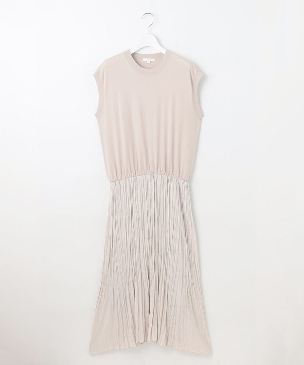 自由区 L 【カタログ掲載・洗える】ジョーゼットプリーツコンビ ワンピース サンドベージュ