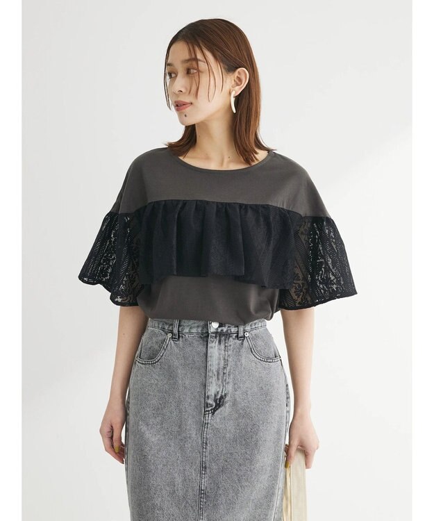 Green Parks ・ＳＵＧＡＲ　ＳＰＯＯＮ　レースフリルプルオーバー Charcoal Gray