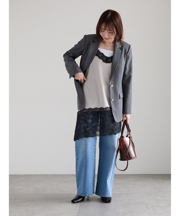 Te chichi 【雑誌掲載アイテム】イレギュラーヘムレイヤードレースキャミ グレー