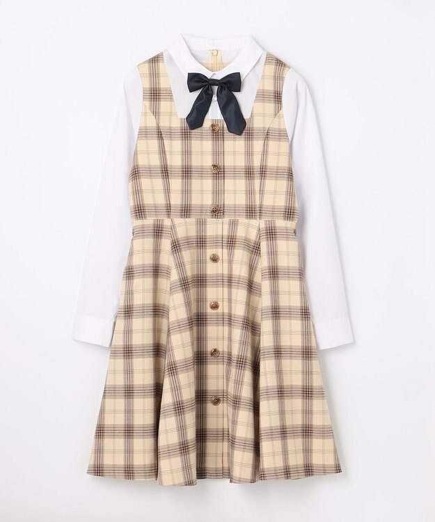 ANY KIDS 【any FAM JUNIOR】ジャケット付きワンピース ベージュ×ベージュチェック