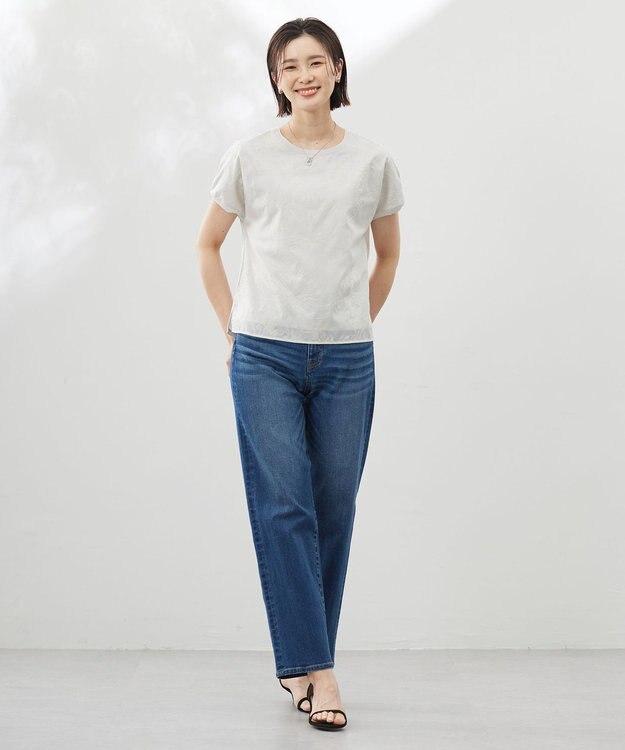 J.PRESS LADIES 【洗える】シアーエンブロイダリー カットソー グレージュ系