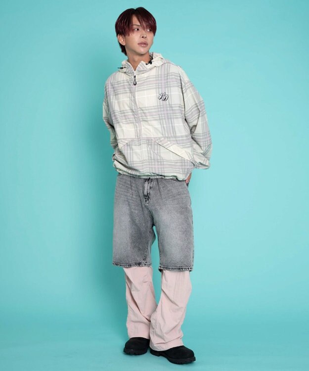 WEGO 【ユニセックス着用ITEM/MLサイズ展開】チェックロゴフードブルゾン ピンクソノタ