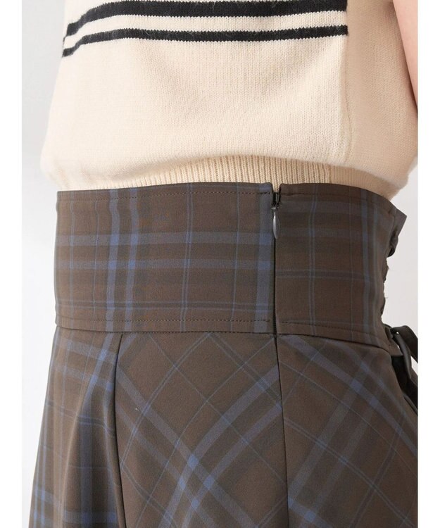 earth music&ecology バックレースアップチェックスカート Brown