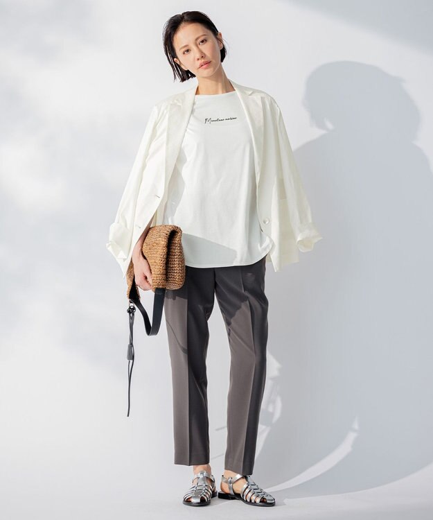 自由区 L 【洗える】Marine半袖 ロゴTシャツ オフ×ブラック刺繍