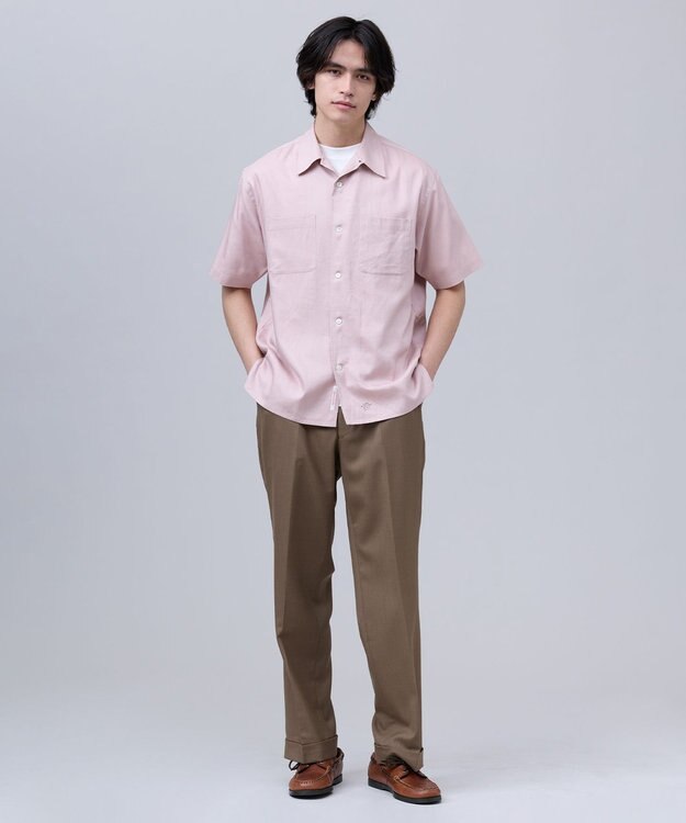 J.PRESS MEN 【J.PRESS ORIGINALS】Rayon Linen Oxford Open Half Sleeve Shirt / Baggy-Fit ピンク系