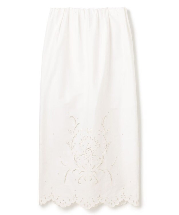 BEIGE， 【洗える】GALLERIA / コットンエンブロイダリーIラインスカート White