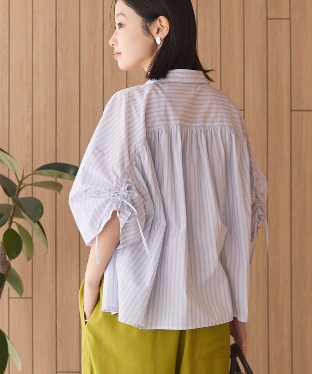 AMERICAN HOLIC 【先行予約】【WEB限定】ギャザーリボンスリーブ半袖シャツ Stripe