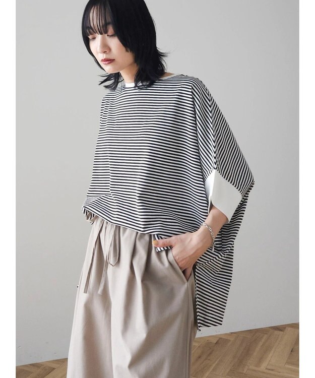 Green Parks 冷っとすずやか　ドルマンカット５分袖プルオーバー Border