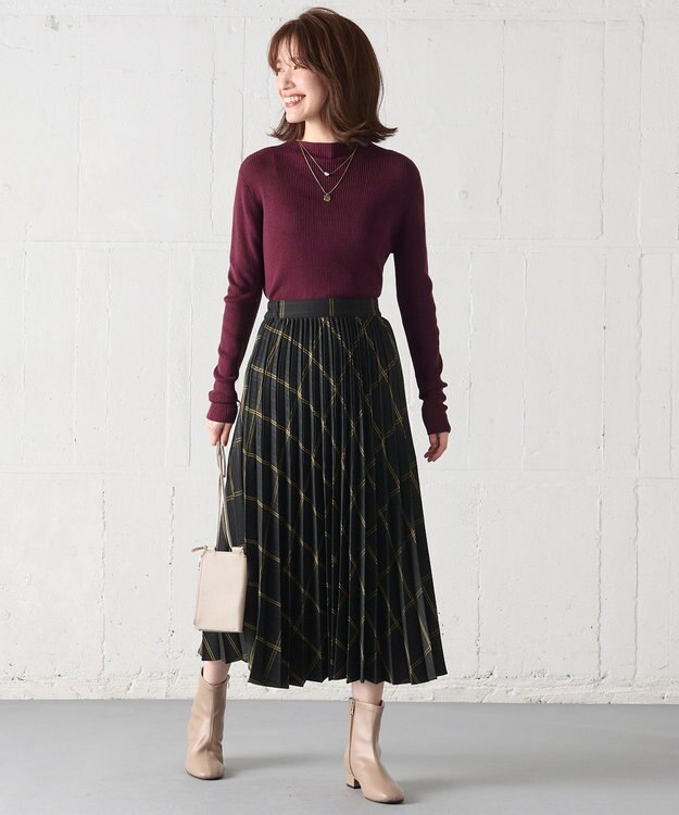 ANY 【10色展開/ウエストゴム】ウーリッシュフラノ プリーツスカート グリーンタータン