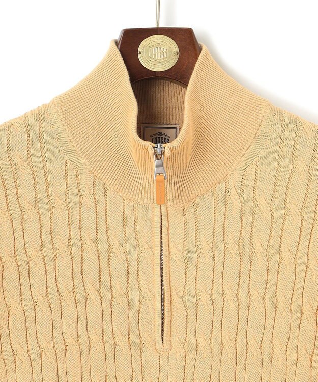 J.PRESS MEN ギマコットン ケーブルハーフジップ ニット ベージュ系