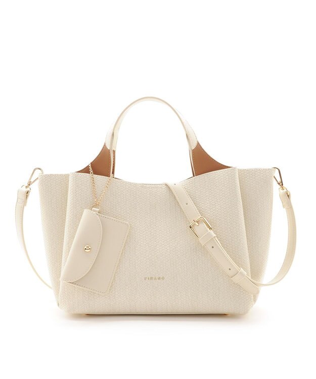 MioFIRANO ウーブンルックハンドバッグ 2WAY パスケース付き　FIRANO フィラノ IVORY