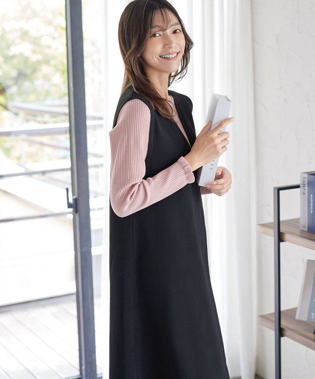 Tiaclasse 【洗える】スポンジニットジャンスカ ブラック