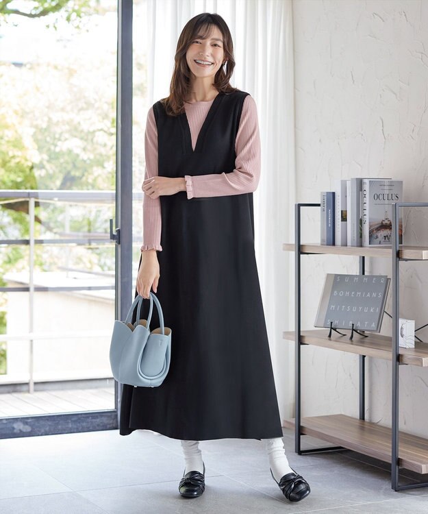 Tiaclasse 【洗える】スポンジニットジャンスカ ブラック