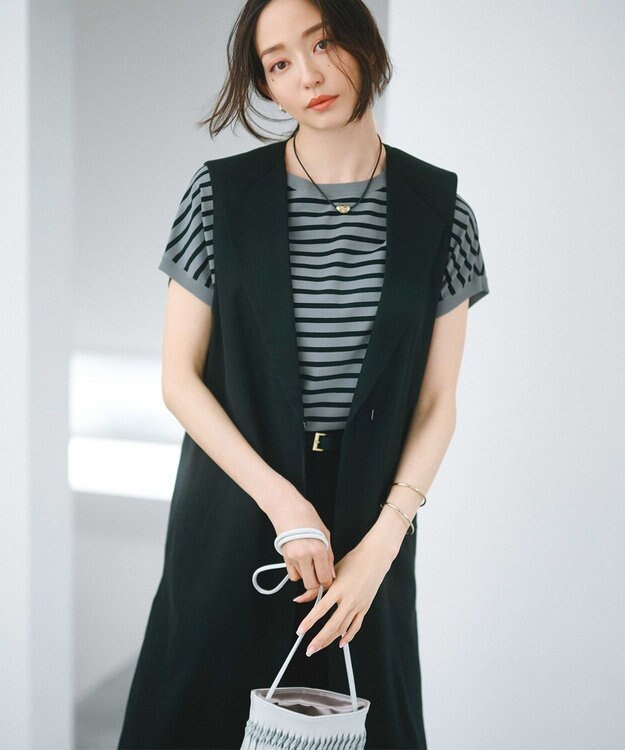 23区 【CLASSY.6月号掲載/洗える】リネンレーヨンストレッチ ジレ ブラック