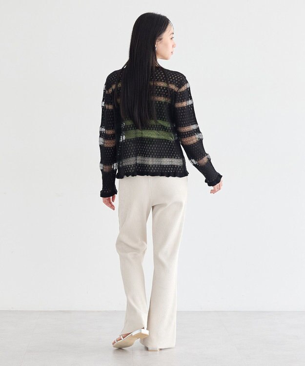earth music&ecology シアーボーダーニットカーディガン Black