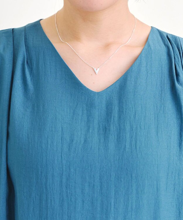 Tiaclasse 【洗える】 配色Aラインサックワンピース ターコイズ