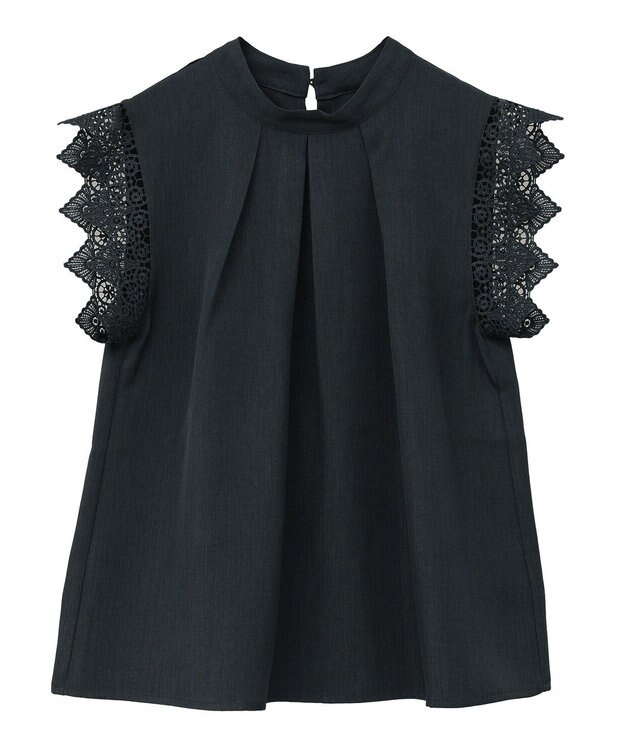 Green Parks ・ＥＬＥＮＣＡＲＥ　ＤＵＥ　リネンライクフリルブラウス Charcoal Gray