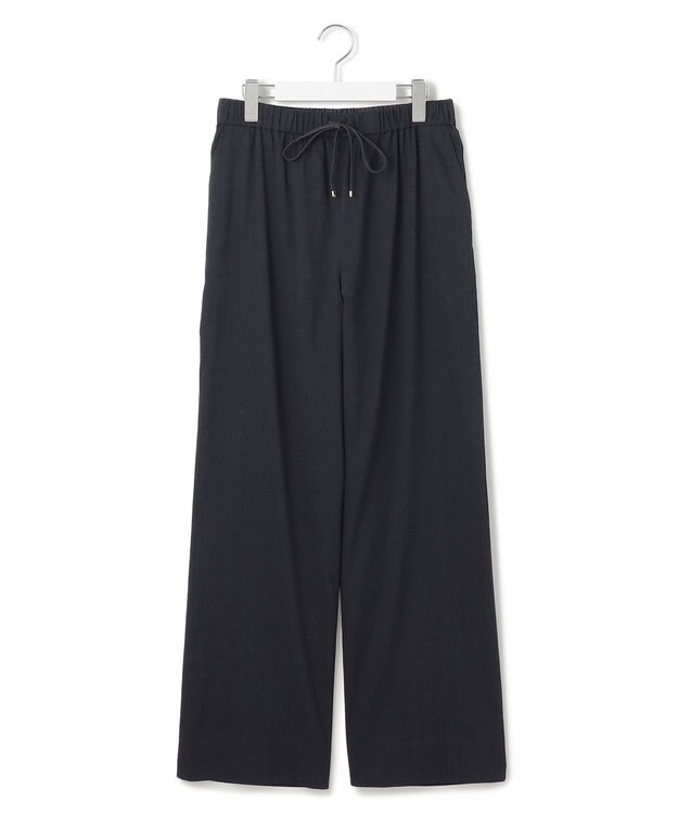 23区 【洗える】リネンレーヨンストレッチ ドロスト ワイド パンツ ネイビー系