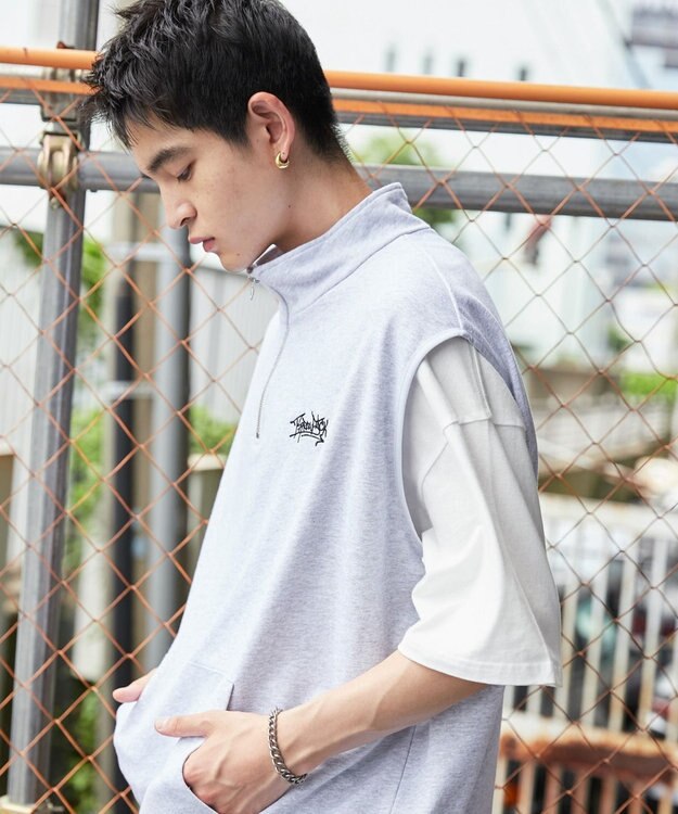 WEGO 【ユニセックス着用ITEM】ノースリハーフジッププルオーバー ライトグレー