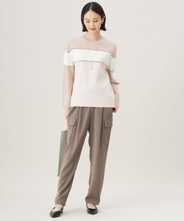 自由区 L 【カタログ掲載・洗える】モールコンビ ニット ベージュ×オフ