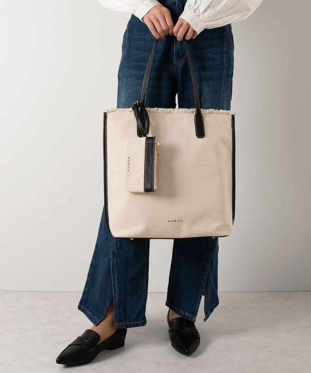 LA BAGAGERIE 【MONICA】A4フリンジキャンバストート ブラック×アイボリー