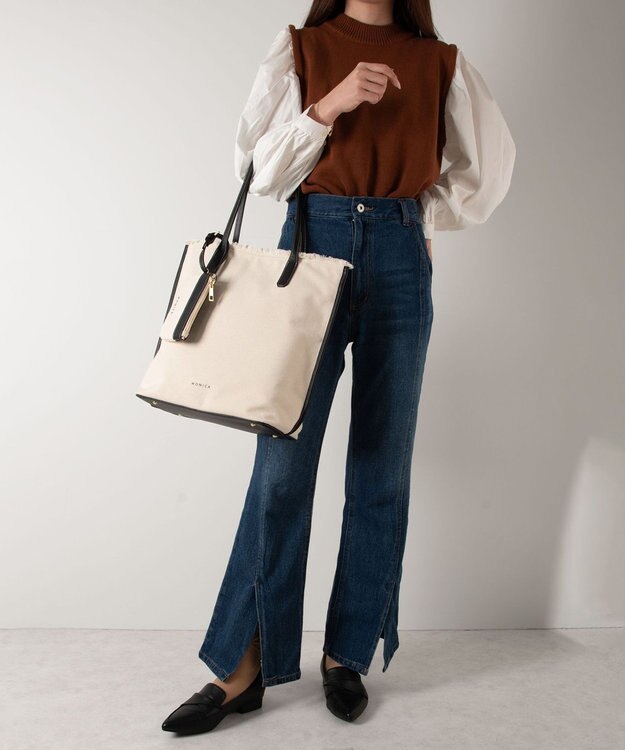 LA BAGAGERIE 【MONICA】A4フリンジキャンバストート ブラック×アイボリー