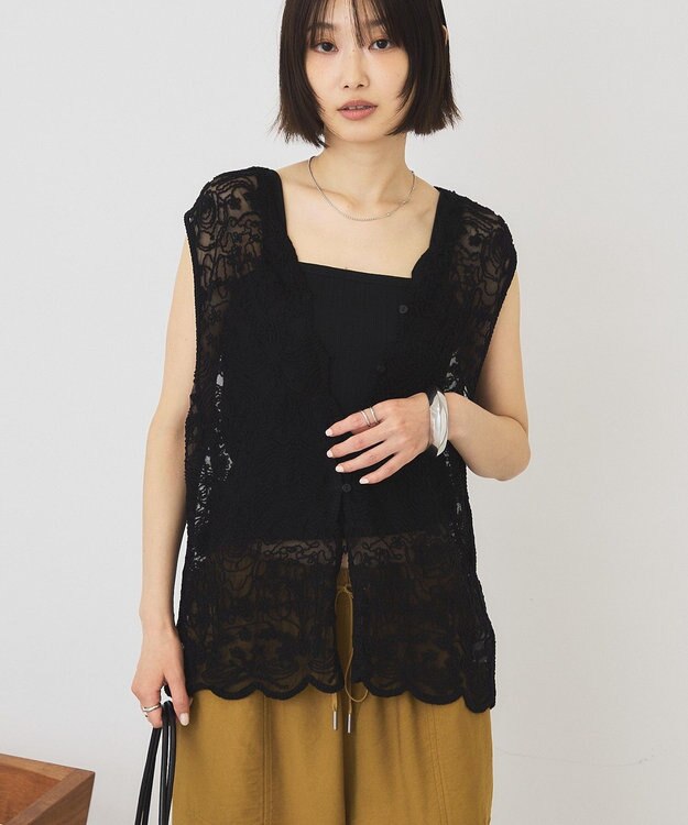 AMERICAN HOLIC チュールコード刺繍ベスト Black