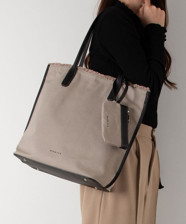 LA BAGAGERIE 【MONICA】A4フリンジキャンバストート グレージュ×ブラック