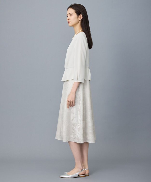 自由区 L 【17号サイズまで展開・カタログ掲載】フラワーオパールプリント ワンピース ベージュ