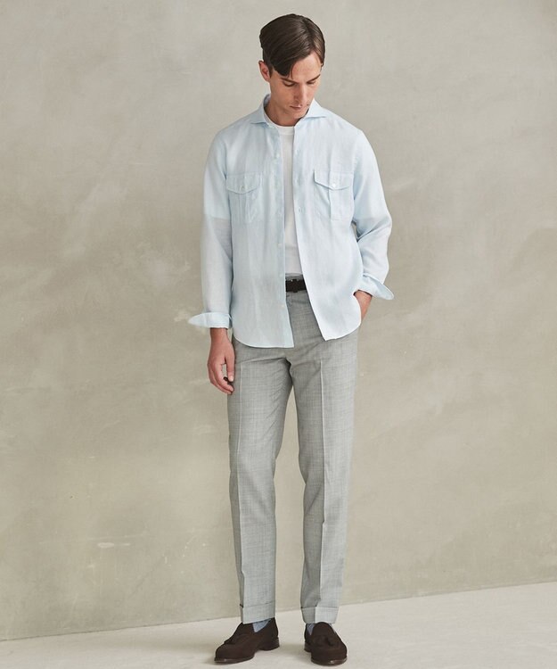 GOTAIRIKU ロングセラー【洗える/折り目加工/シワになりにくい/ウエストアジャスター】ウォッシャブル サマーウール100％パンツ_限定色(ノータック)25年モデル シルバー系