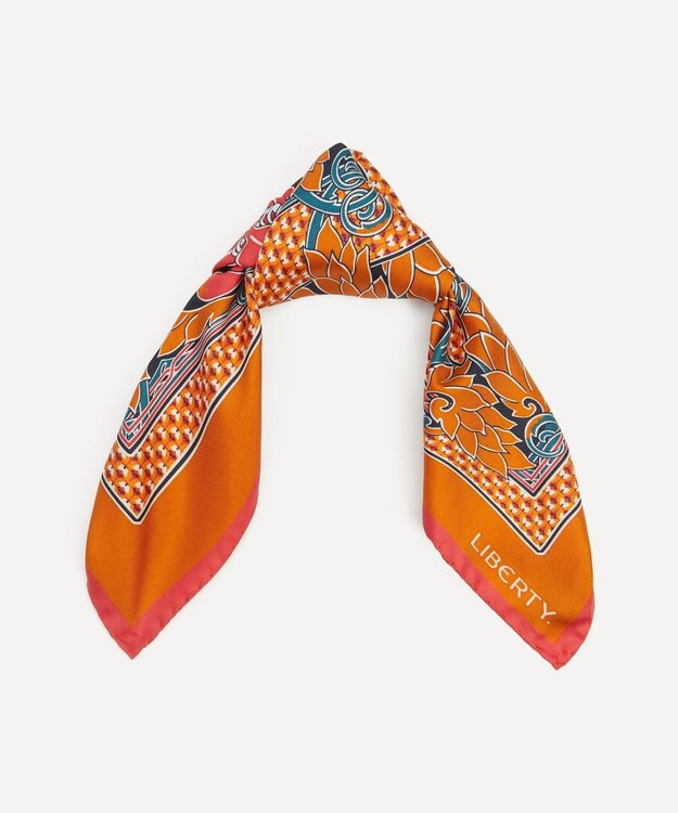 LIBERTY. アルファベット ピューター・ポピー R 45x45 シルク スカーフ マスタード