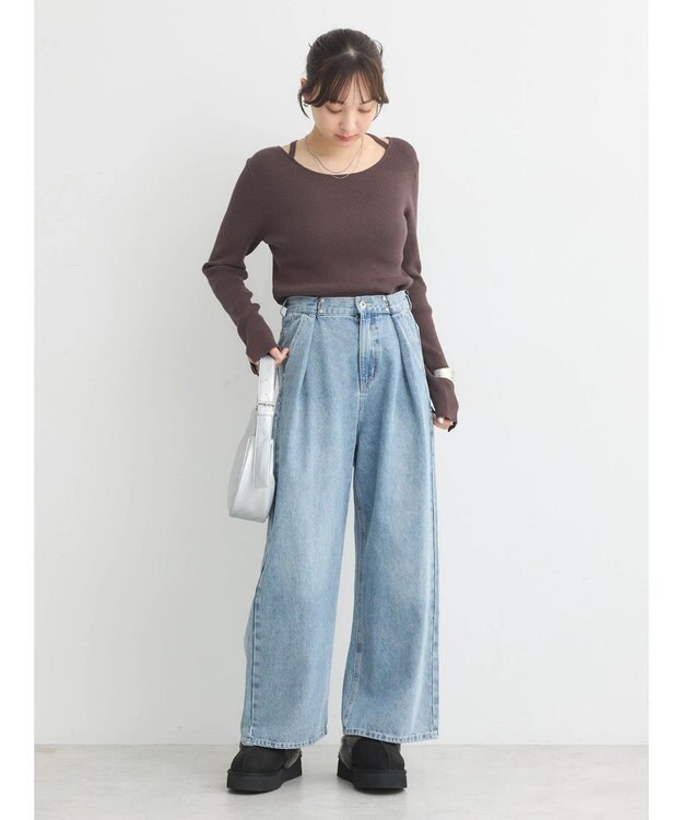 earth music&ecology タックホックデニムパンツ Light Indigo