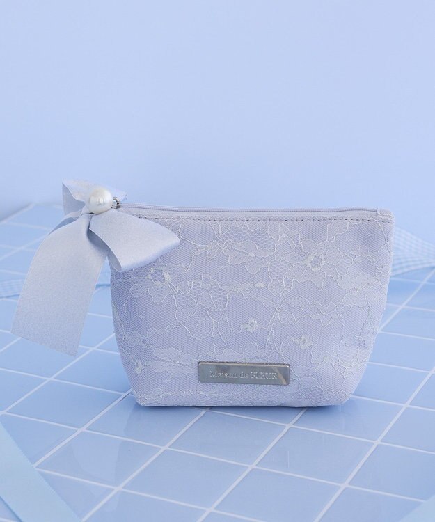 Maison de FLEUR ブルーマニアリボンポーチ Grayish Blue