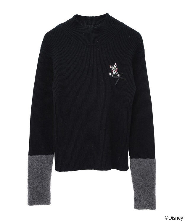 earth music&ecology Ｄｉｓｎｅｙ／フィガロ刺繍袖フェザーニット Black