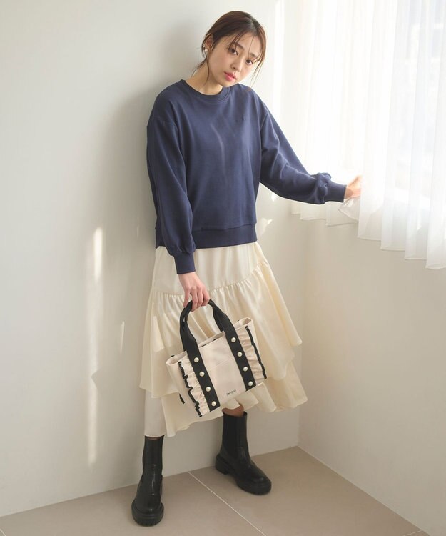 Feroux 【セットアイテム】裏毛プルオーバー×ランダムプリーツ スカート ネイビー系